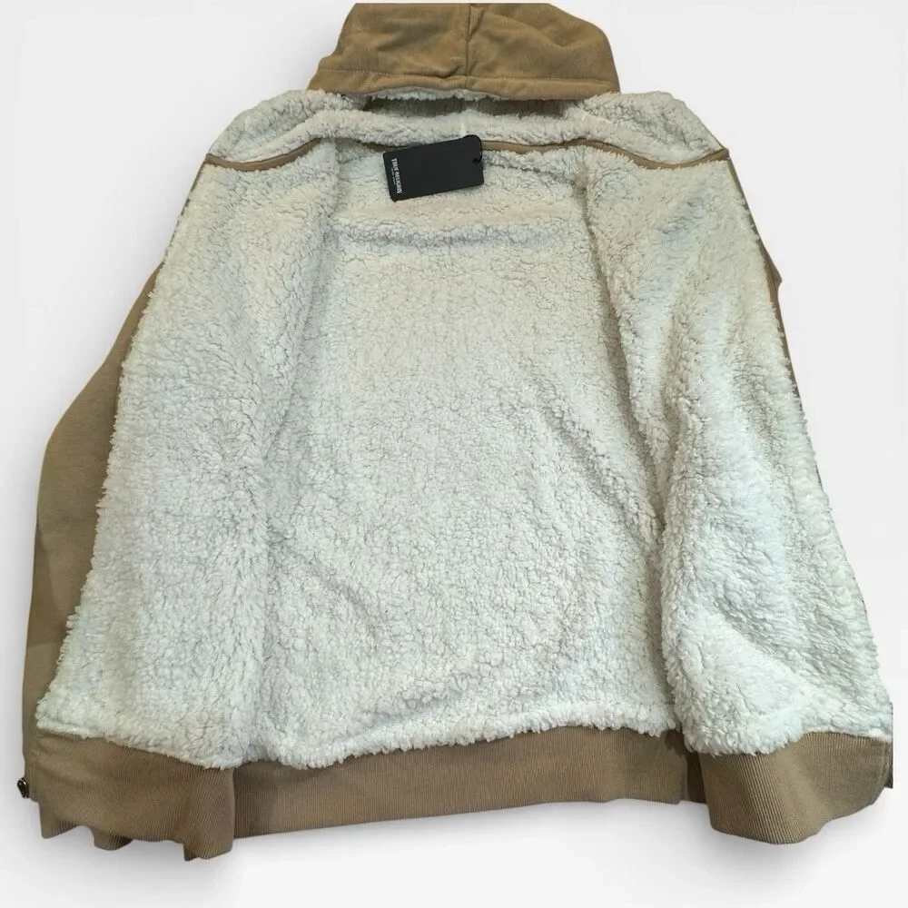 True Religion‎ Sherpa Zip Hoodie NWT Travertine Buddha Luxe Streetwear